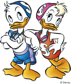 Twee Disney Duck figuren in zwemkleding